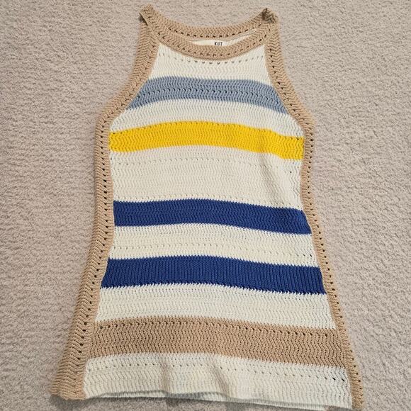 KUT From The Cloth Nour Sleeveless Stripe Crochet Top Tank Sz S 100% Cotton - Picture 1 of 8